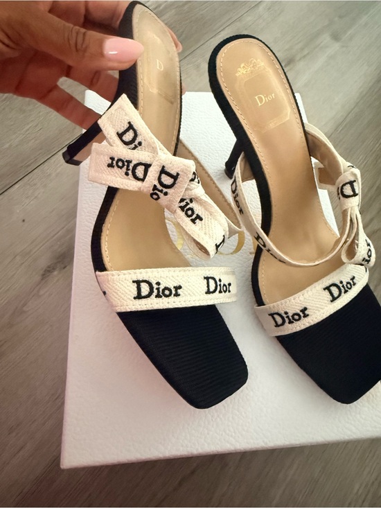 Dior Shoes - Dior Black and Cream Logo Bow Heel Slides